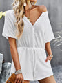 Blanca Women Solid Color Rib Knit Waist Tie Rompers - Vestir en Moda
