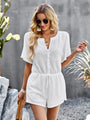 Blanca Women Solid Color Rib Knit Waist Tie Rompers - Vestir en Moda