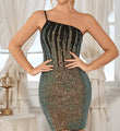 Brenda One Shoulder Sexy Sequined Sheath Evening Dress - Vestir en Moda