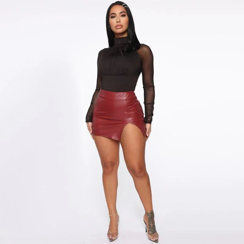 Briar Slit Hem Faux PU Leather Mini Skirt - Vestir en Moda