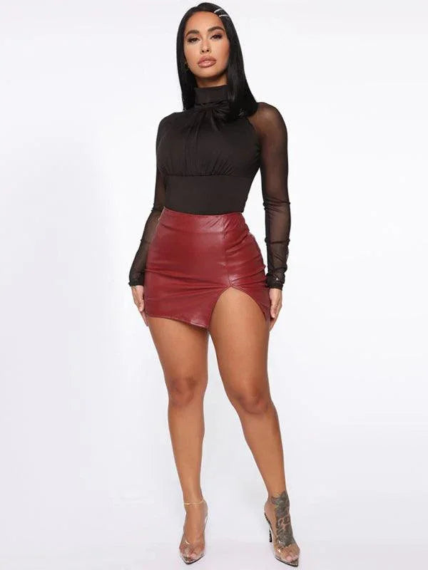 Briar Slit Hem Faux PU Leather Mini Skirt - Vestir en Moda