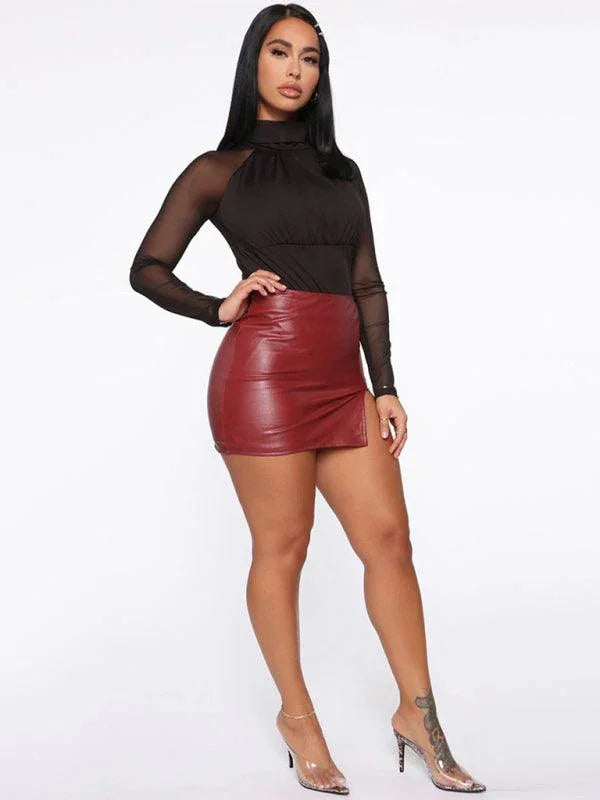 Briar Slit Hem Faux PU Leather Mini Skirt - Vestir en Moda
