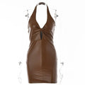 Bulma Leather Street Tight Sexy Backless Halter Mini Dress - Vestir en Moda