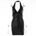Bulma Leather Street Tight Sexy Backless Halter Mini Dress - Vestir en Moda