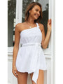 Busra Pure White One Shoulder Rompers - Vestir en Moda