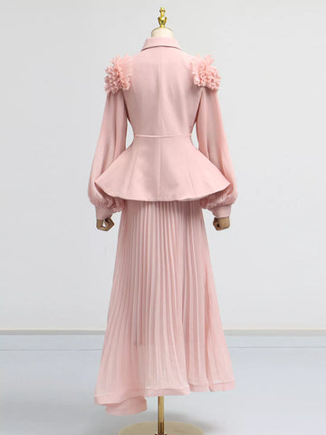 Karina Frill Lapel Collar Pleated Two Piece Sets