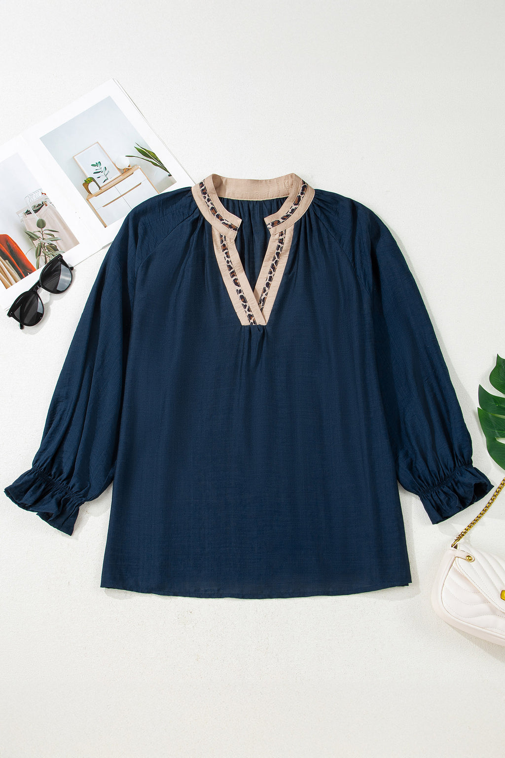 Contrast  Patchwork Collar Long Flounce
