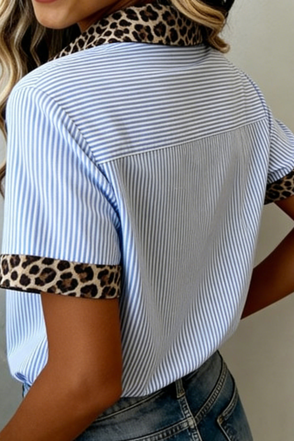 Stripe Leopard Contrast Collar Sleeve