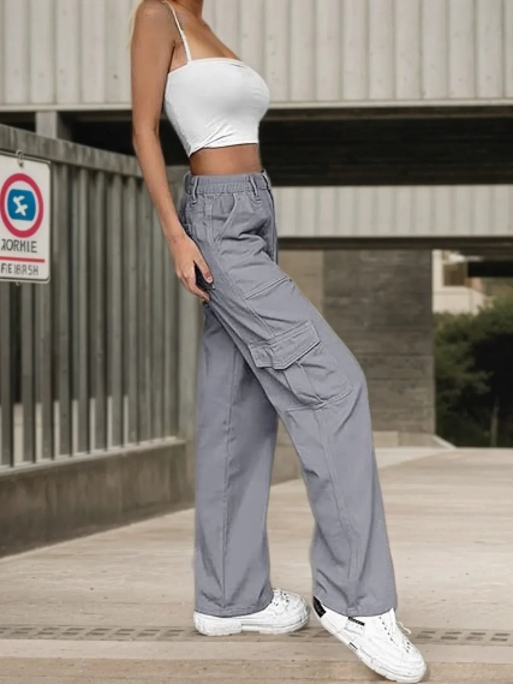 Women’s High Waisted Work Pants – Casual Wide Leg Cargo Trousers