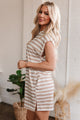 Soho Khaki Stripe Round Neck Sleeveless Casual Pocketed Mini Dress