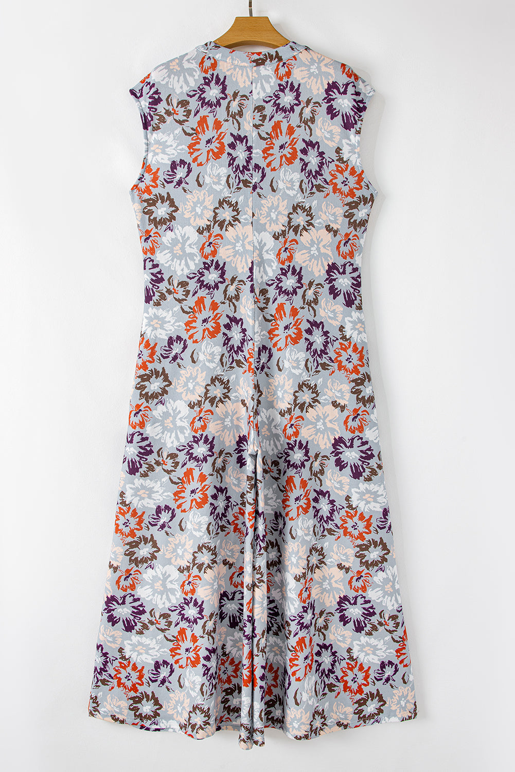 Floral Buttoned Sleeveless Wide Leg Jumpsuit