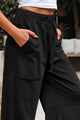 Joey Wash Exposed Seam Drawstring Elastic Waistband Wide Leg Cargo Pants