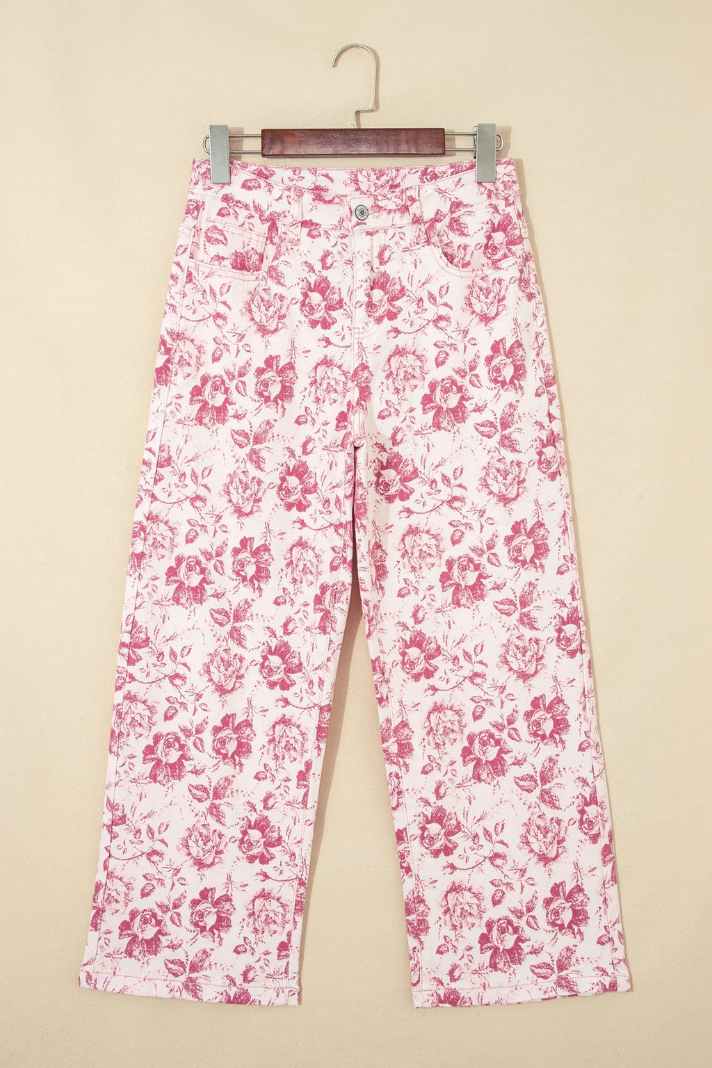 Floral Denim High Waist Pants