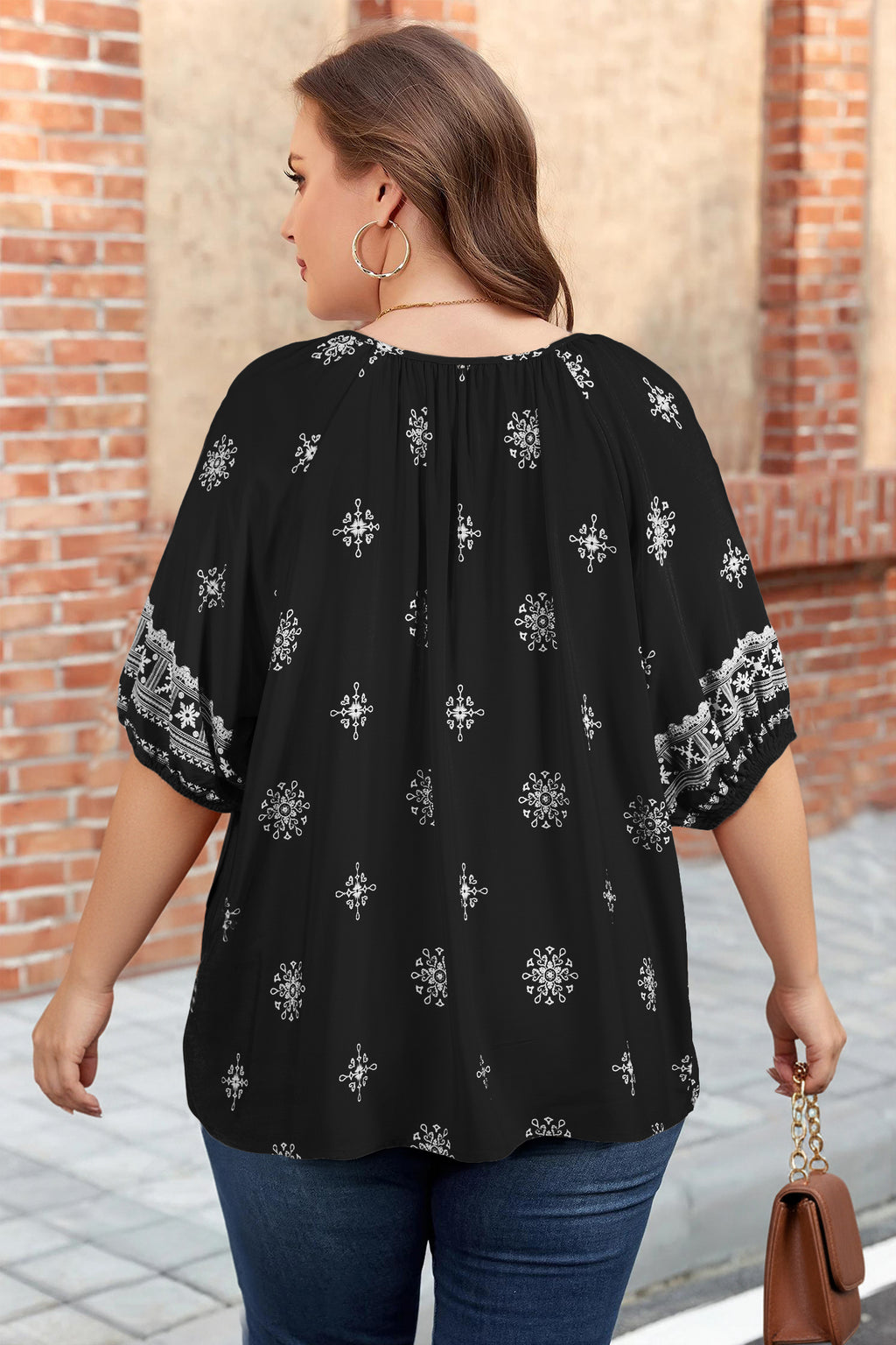 Boho Chic Notched V Neck  Floral Sleeve