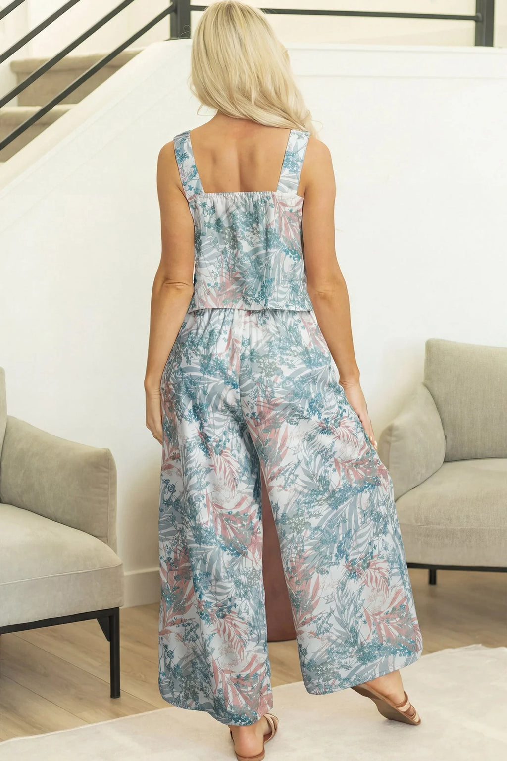 Zoe Tropical Palm Cropped Two Piece Sets