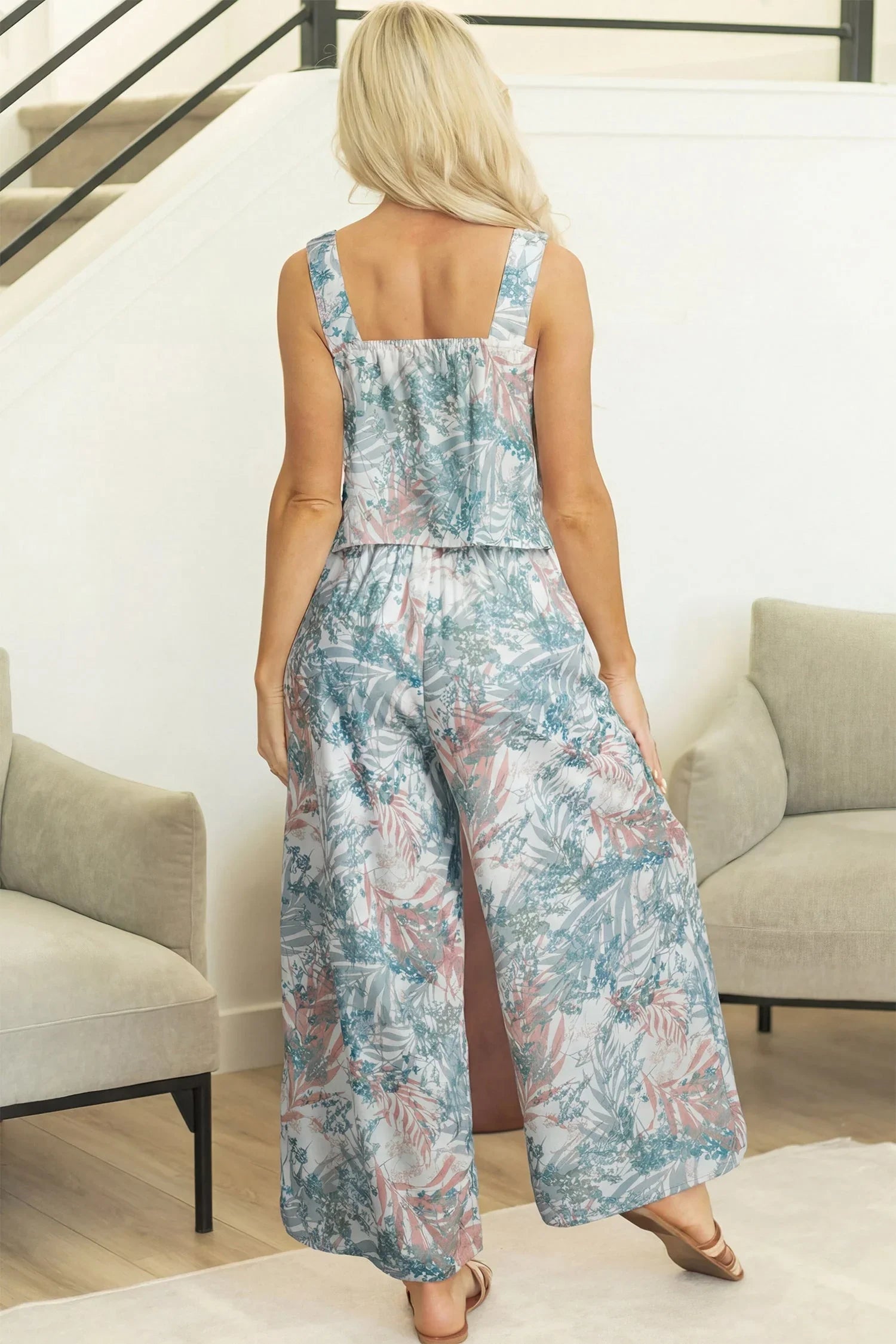 Zoe Tropical Palm Cropped Two Piece Sets