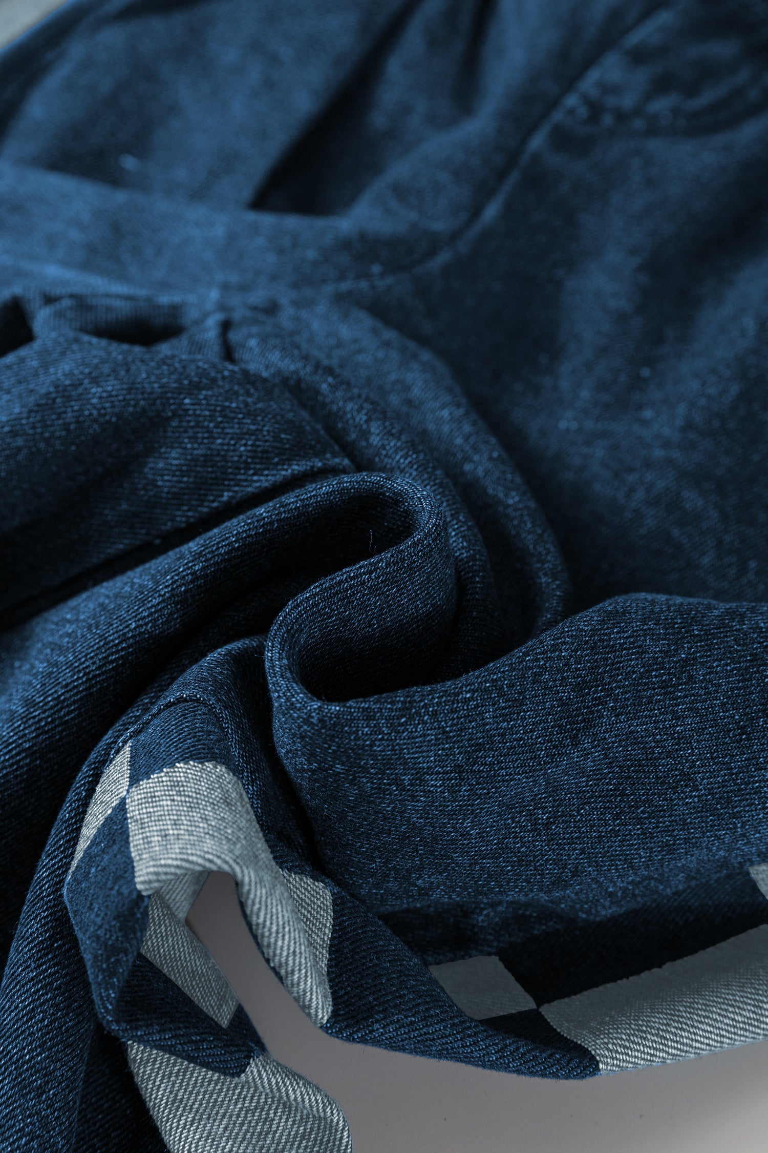 Sail Blue Checkered Side Panel Patchwork Drawstring Loose Denim