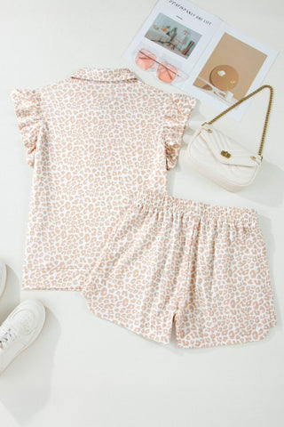 Hilda Leopard Zip Polo Elastic Two Piece Sets