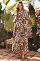 Sacha Brown Leopard Print Bubble Sleeve Square Neck Maxi Dress