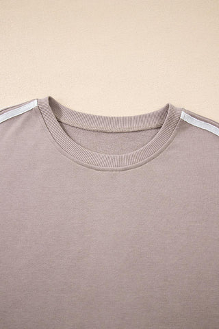 Gray Morn Varsity Striped Detail Crewneck Pullover Two Piece Outfit