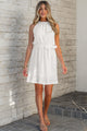 Millan White Lace Sleeveless Knot Hollow Out Back Tied Waist Mini Dress