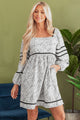 Kelly Gray Floral Print Open Back Balloon Sleeve Square Neck Mini Dress