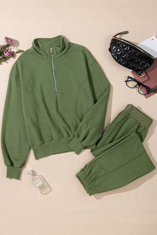 Martina Solid Half Zip Pullover Two Piece Sets