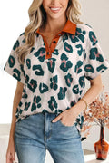 Casual Leopard Print contrast Collared  Sleeve