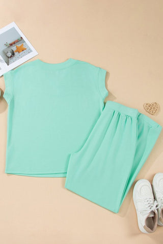 Rita Solid V-Neck Drawstring Two Piece Sets