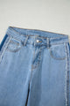 Charlie Beau Blue Contrast Stripe Frayed Side Panel Patchwork Shift Jeans