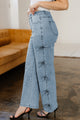 Winley Beau Blue Bow Knot Side Detail Straight Leg Loose Jeans