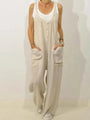Camila Cotton Women Pocket Solid Elastic Band Button Jumpsuits - Vestir en Moda