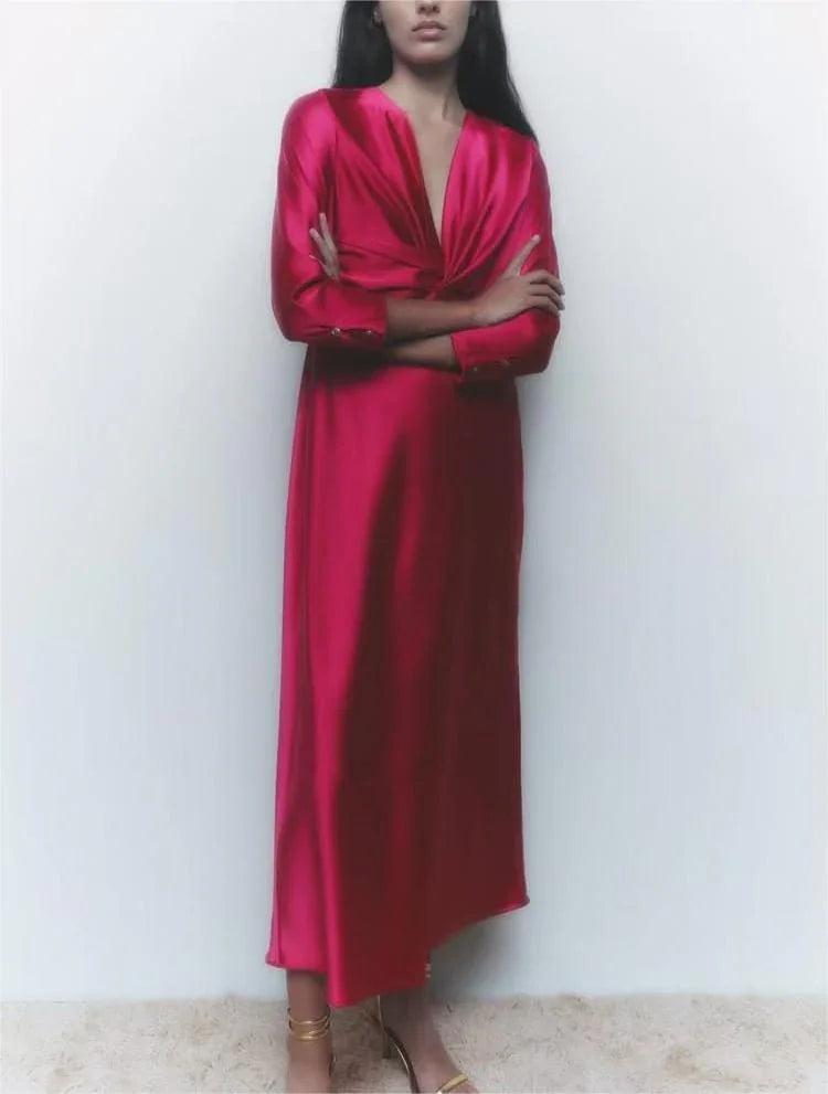 Camila neck Silk Elastic Sleeve Dresses - Vestir en Moda