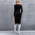 Camilla Sexy Slit Elegant Slim Fit Square Collar Long-Sleeved Velvet Dress - Vestir en Moda