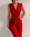Candela Summer Women Clothing Button V-neck Sleeveless Jumpsuits - Vestir en Moda