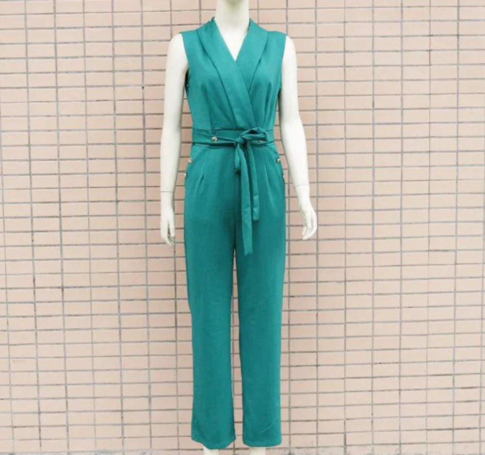 Candela Summer Women Clothing Button V-neck Sleeveless Jumpsuits - Vestir en Moda
