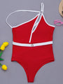 Carmen Hollow Out One Shoulder High Waist Monokini Solid Belt Bathing Suit - Vestir en Moda