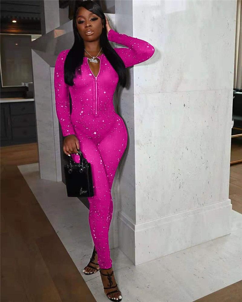Carmen Sexy Elegant Galaxy Print Mesh Sheer Jumpsuits Women - Vestir en Moda