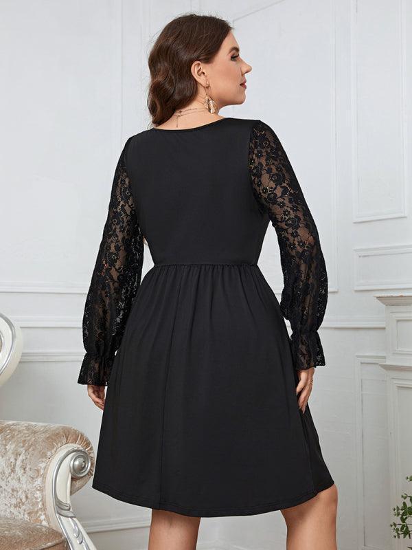 Carmine Solid Color High waist Lace Elegant Plus Size Dress - Vestir en Moda