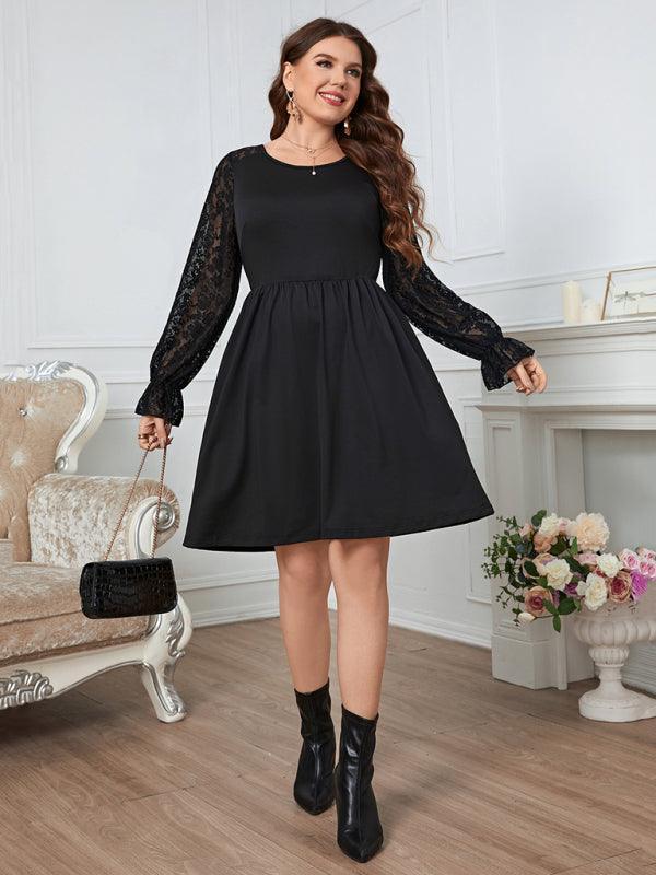 Carmine Solid Color High waist Lace Elegant Plus Size Dress - Vestir en Moda