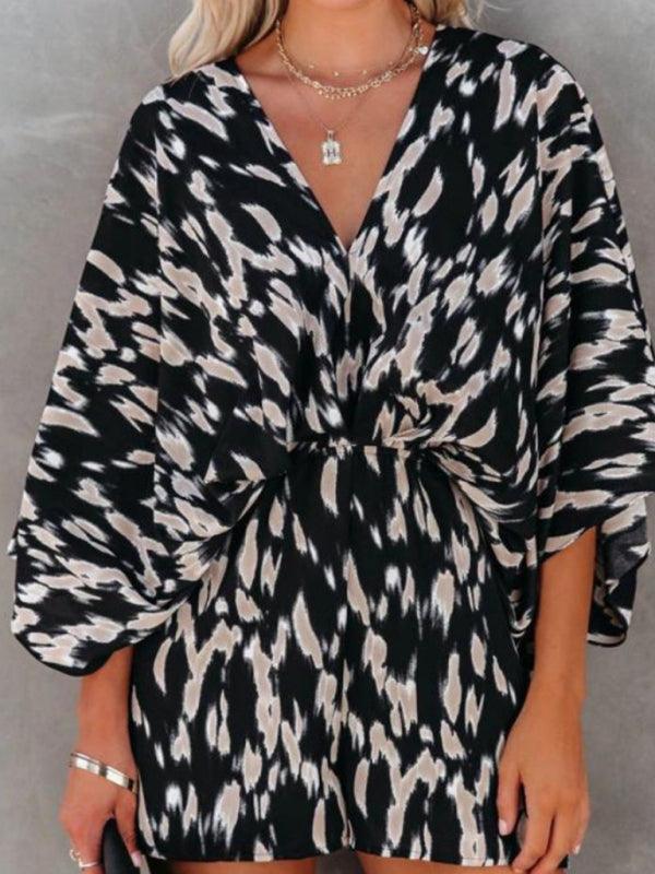 Carola Women Tropical Print Faux Wrap Rompers - Vestir en Moda