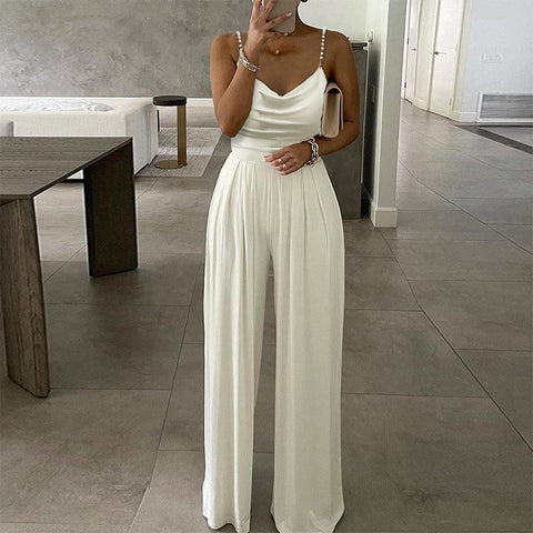 Casper Wide Leg Sleeveless V-neck Backless Trousers Jumpsuit