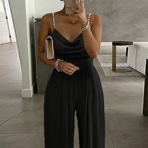Casper Wide Leg Sleeveless V-neck Backless Trousers Jumpsuit