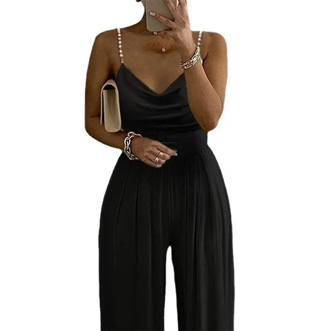 Casper Wide Leg Sleeveless V-neck Backless Trousers Jumpsuit