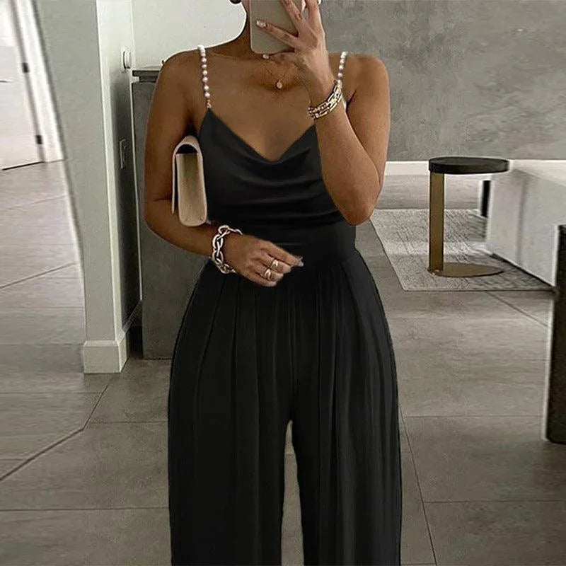 Casper Wide Leg Sleeveless V-neck Backless Trousers Jumpsuit