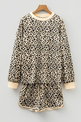 Aliss Leopard Contrast Trim PulloverTwo Piece Sets