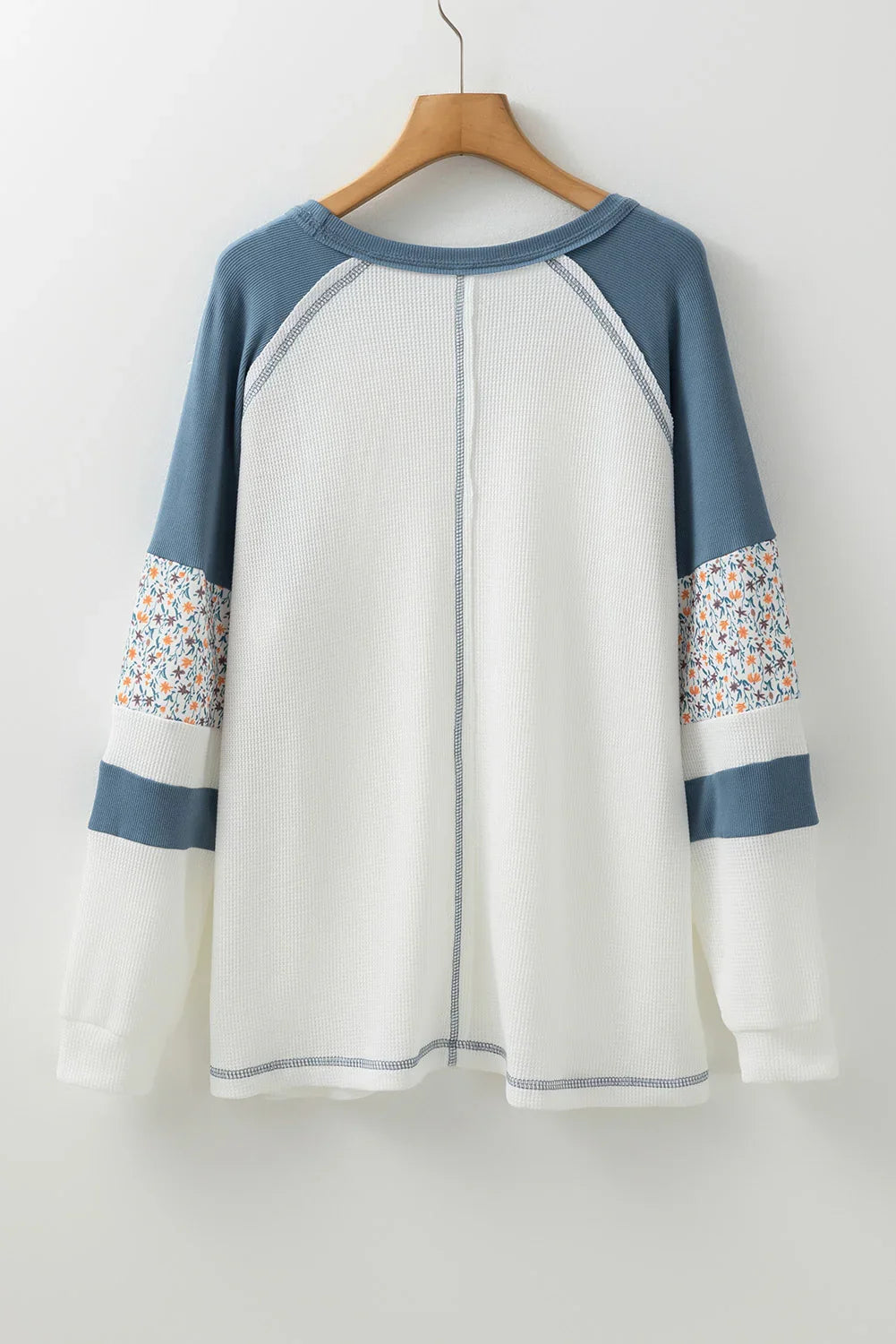 Maine White Floral Patchwork Waffle Knit Raglan Top