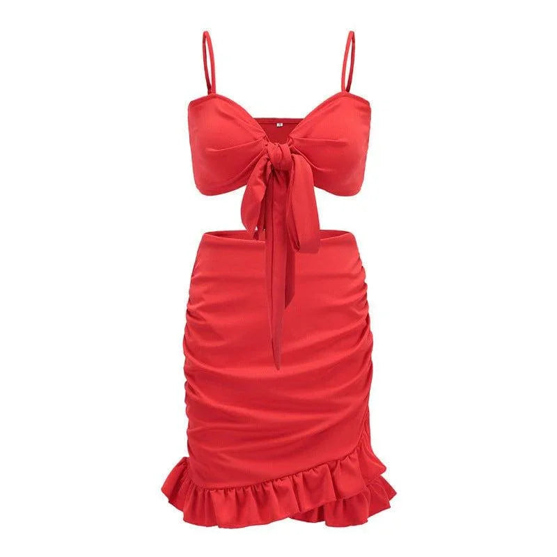 Cecilia Bandeau Camisole High Waist Ruffles Package Hip Vacation Two Piece Set - Vestir en Moda