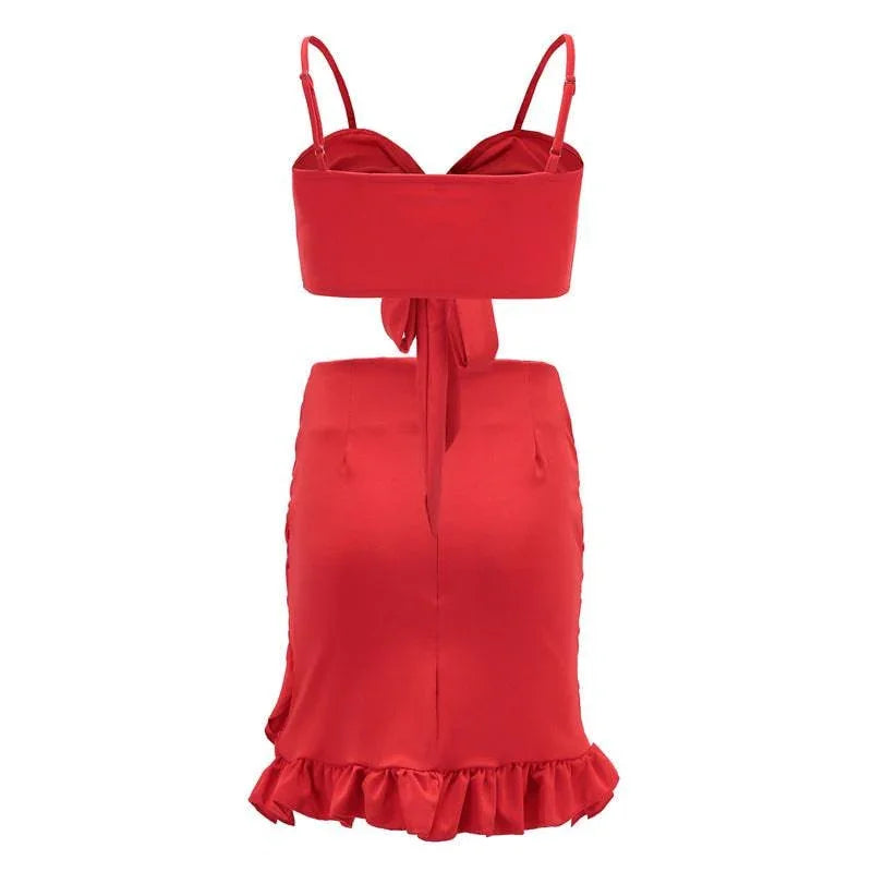 Cecilia Bandeau Camisole High Waist Ruffles Package Hip Vacation Two Piece Set - Vestir en Moda