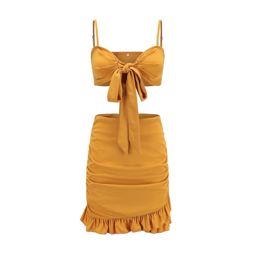 Cecilia Bandeau Camisole High Waist Ruffles Package Hip Vacation Two Piece Set - Vestir en Moda